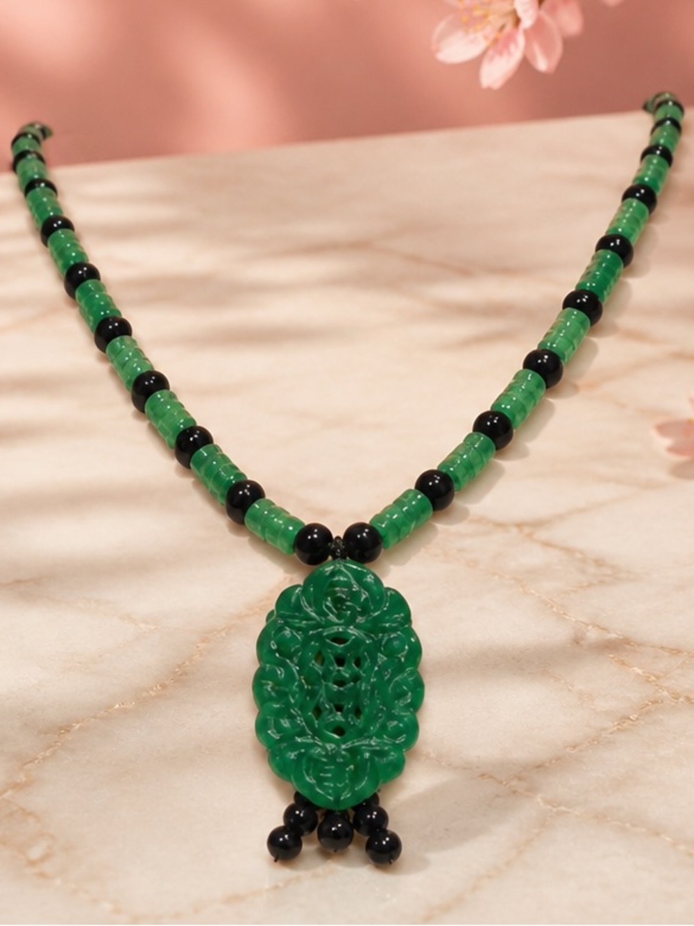 Jadeite Carved Green Jade Pendant Necklace